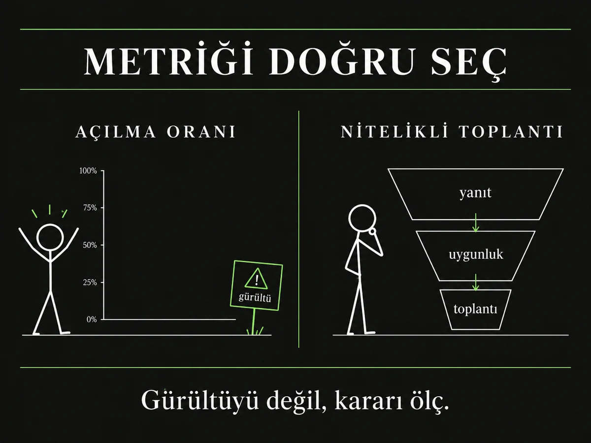 Premium çöp adam memi: gürültülü açılma oranı yerine nitelikli toplantı akışını ölç.